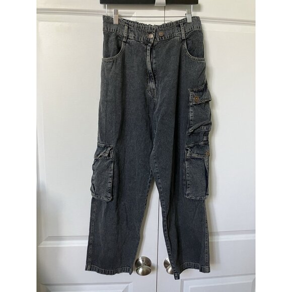 Parsley & Sage Eleanor Cargo Jeans Womens S Faded Black Baggy - Picture 2 of 12